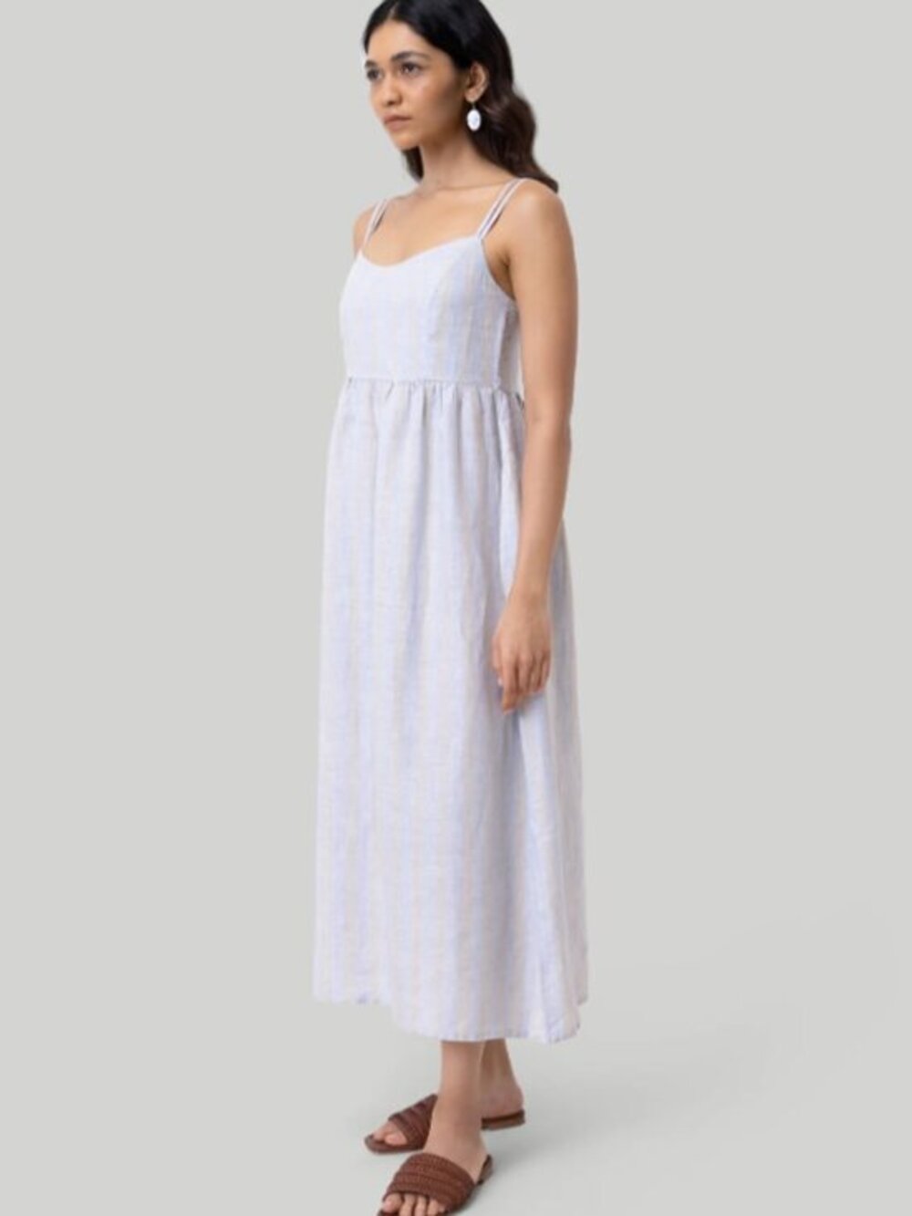 Reistor Women's Sleeveless Striped Printed 100% Linen‎ Midi Dress Size 2XL